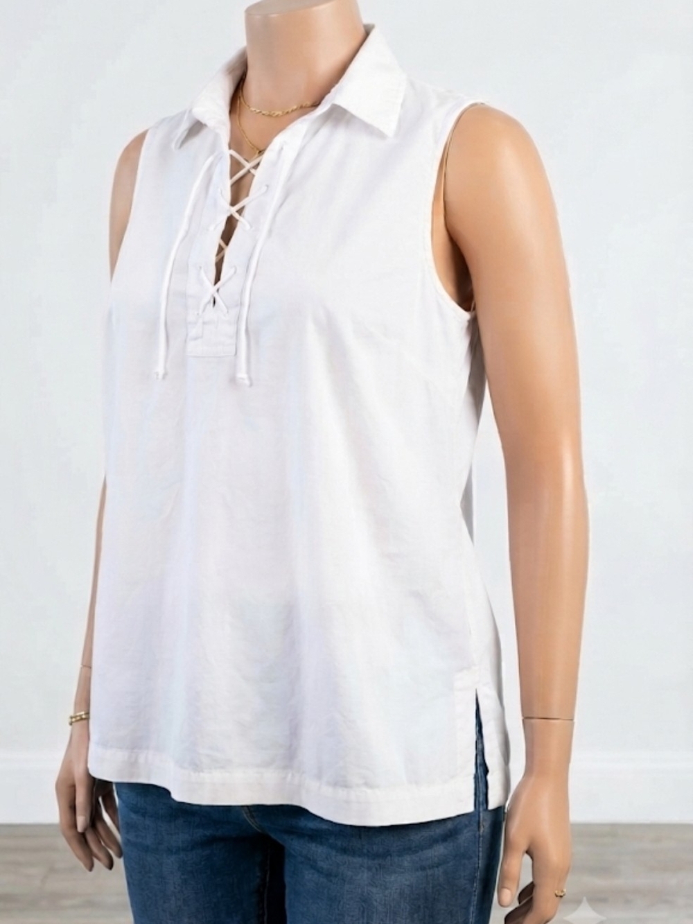 Lauren Ralph Lauren White Sleeveless Lace-Up Blouse - Size 1X